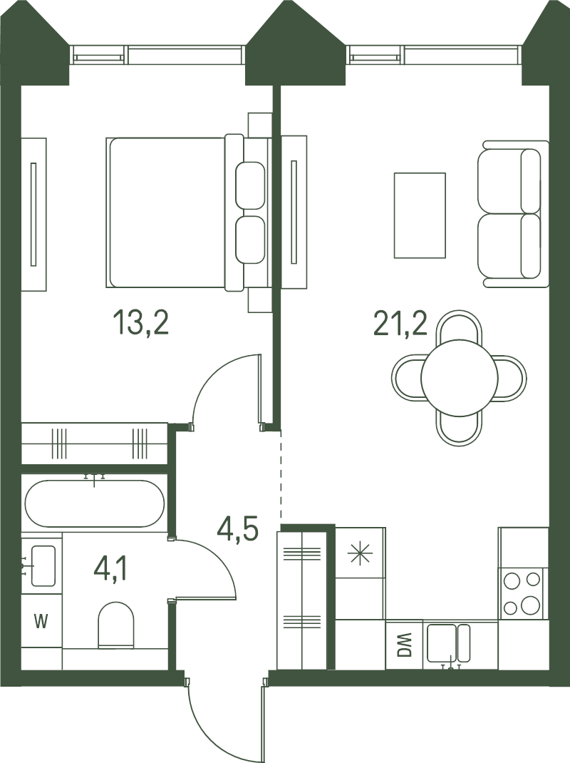 2 ккв (Евро) 43 м²