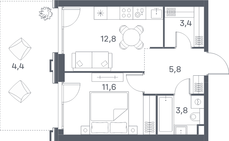 1 ккв 41,8 м²