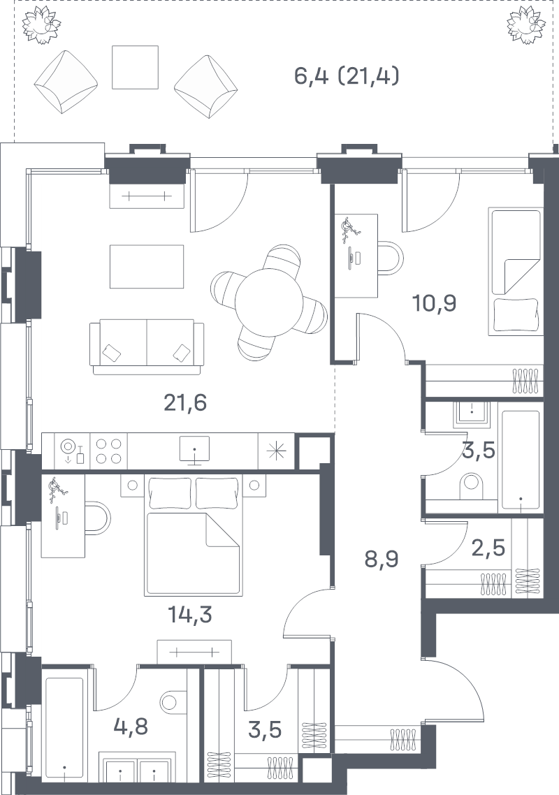 3 ккв (Евро) 76,4 м²