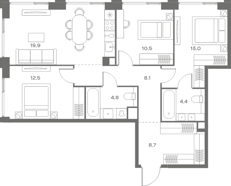 4 ккв (Евро) 81,9 м²