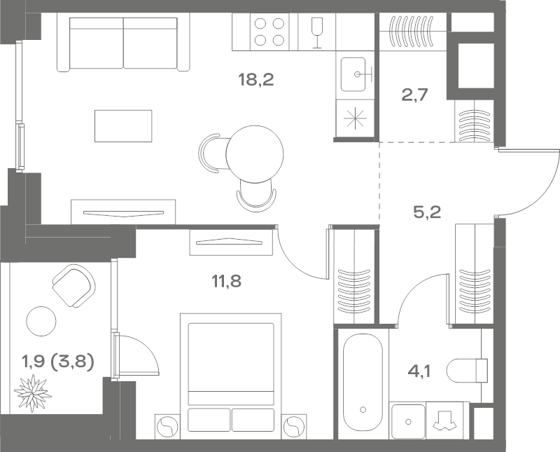 2 ккв (Евро) 43,9 м²