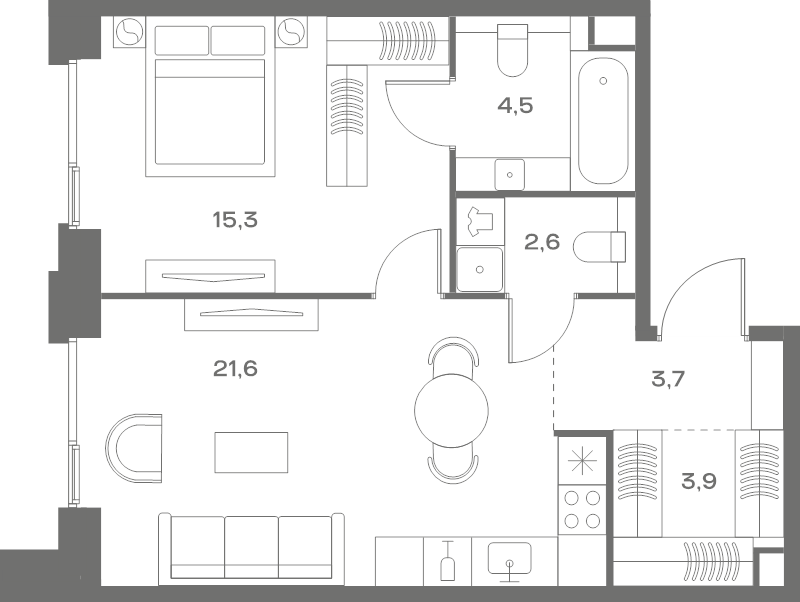 2 ккв (Евро) 51,6 м²