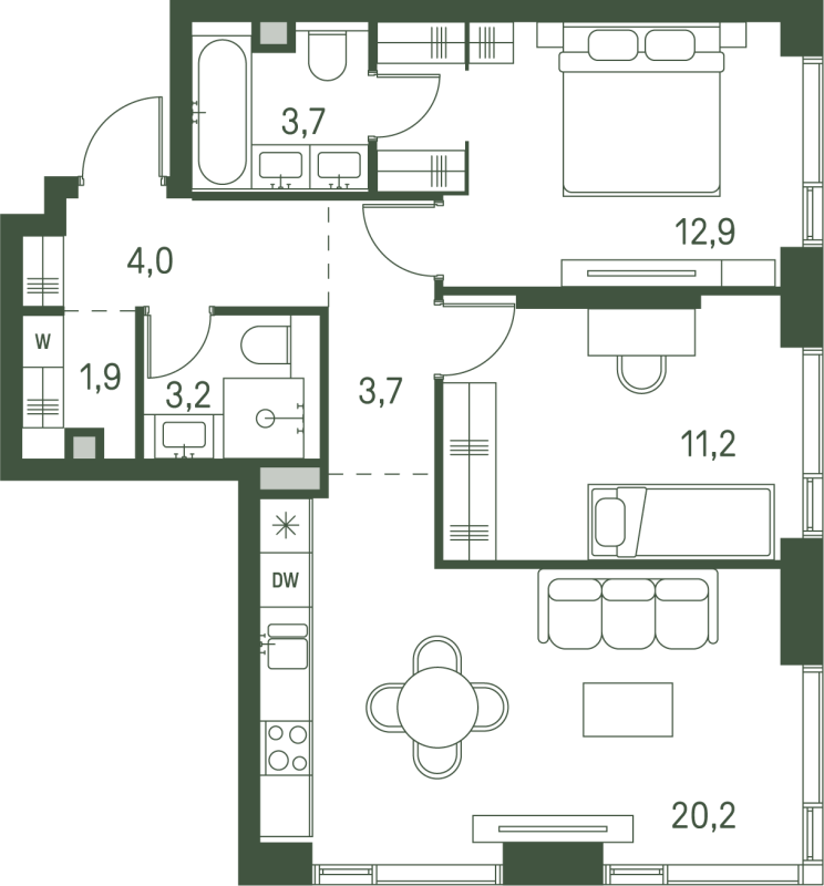 3 ккв (Евро) 60,8 м²