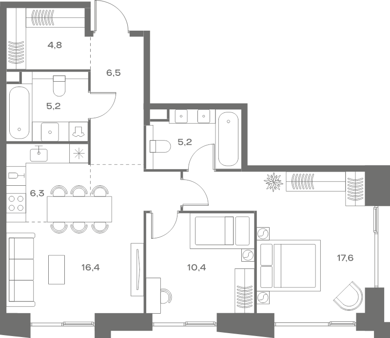 3 ккв (Евро) 72,4 м²