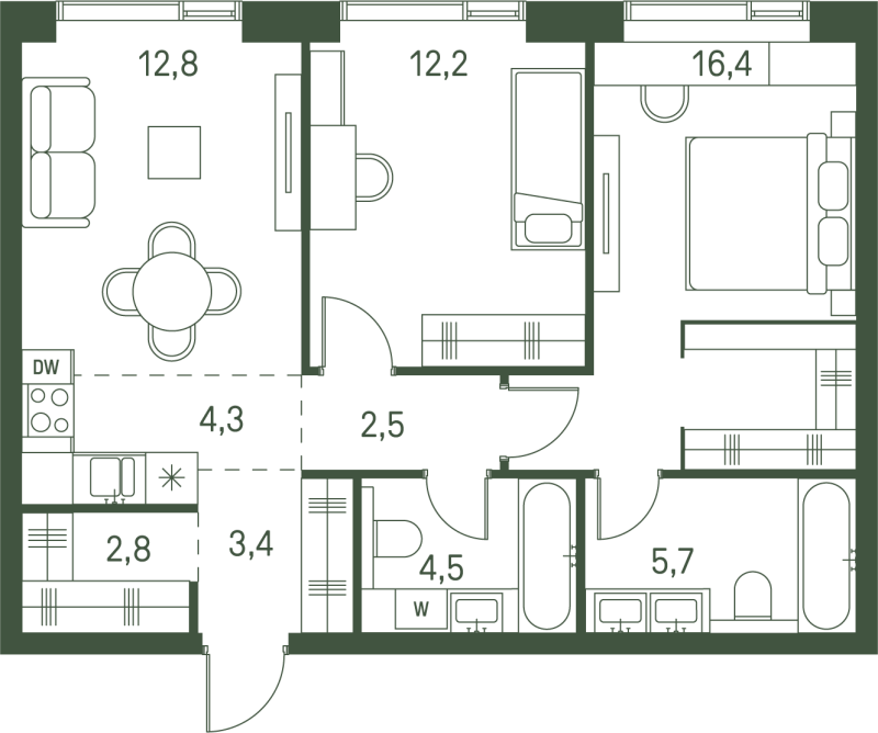 3 ккв (Евро) 64,6 м²