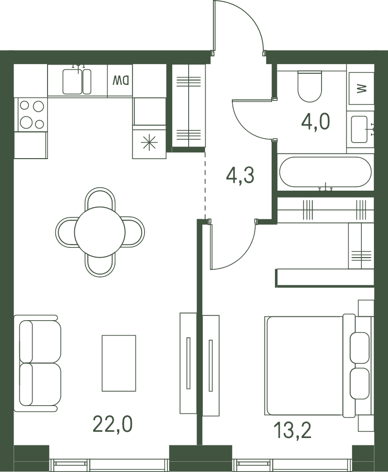 2 ккв (Евро) 43,5 м²