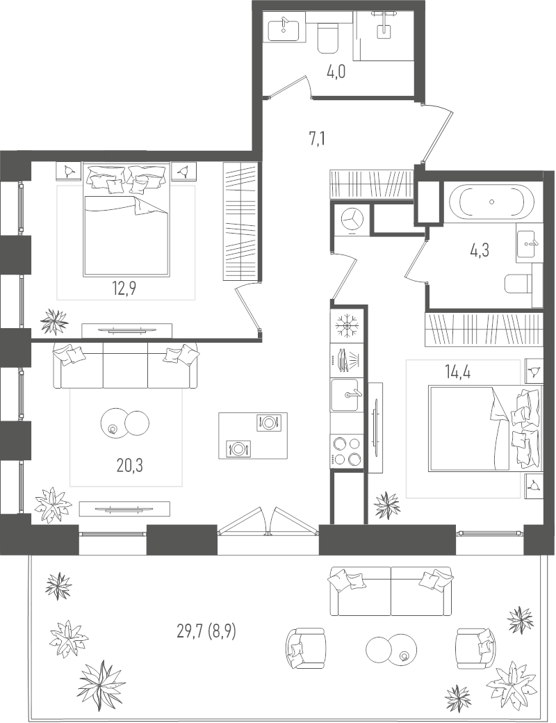 3 ккв (Евро) 71,9 м²