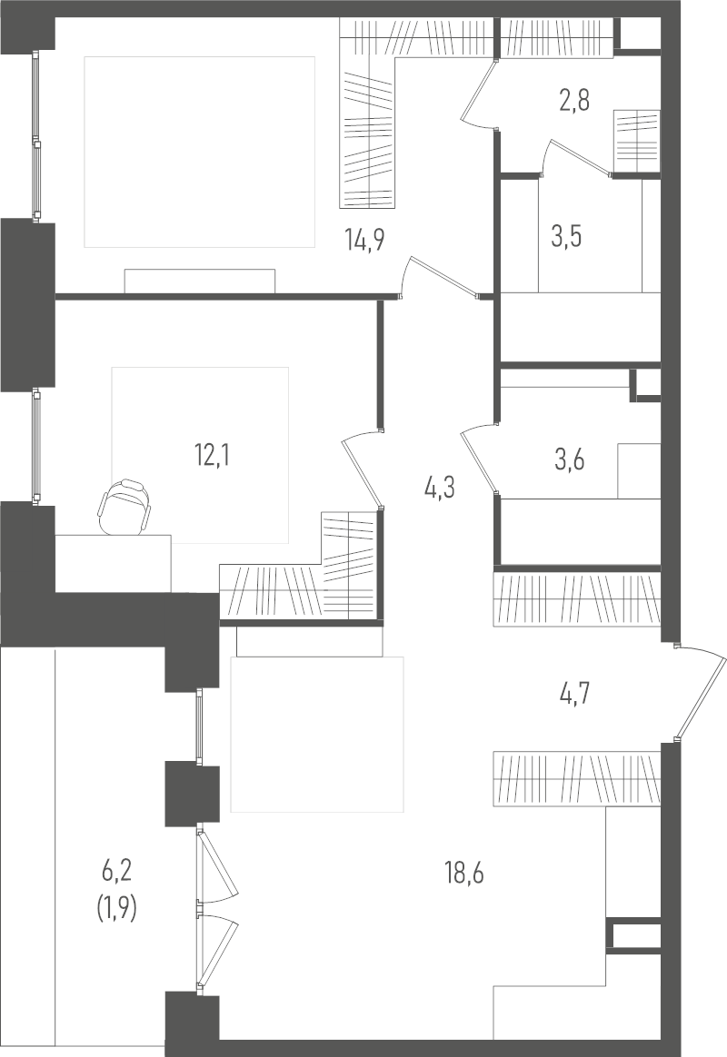 3 ккв (Евро) 66,4 м²