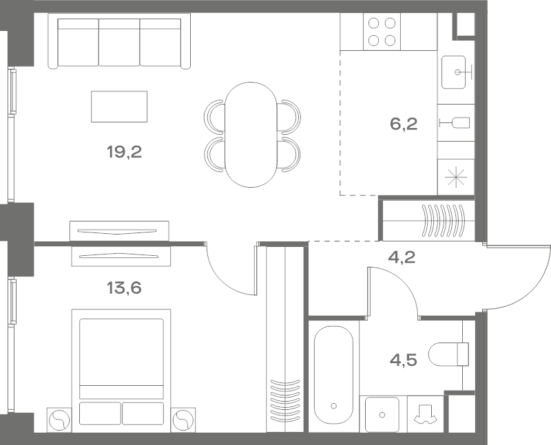 2 ккв (Евро) 47,7 м²