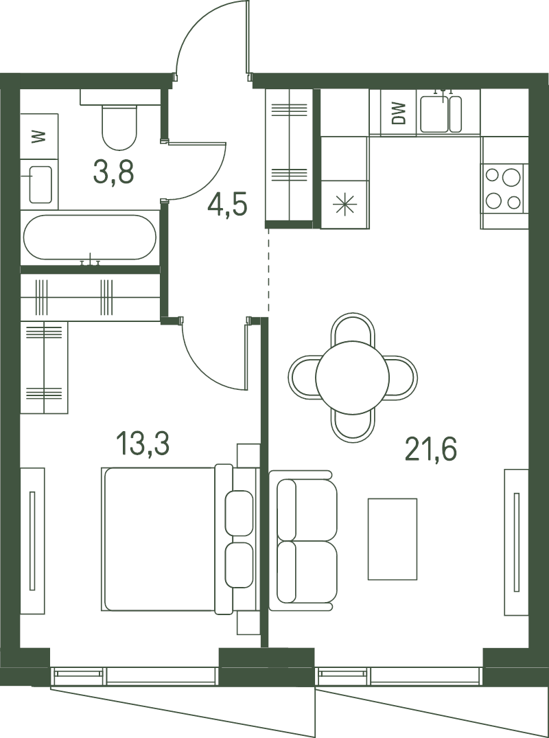2 ккв (Евро) 43,2 м²