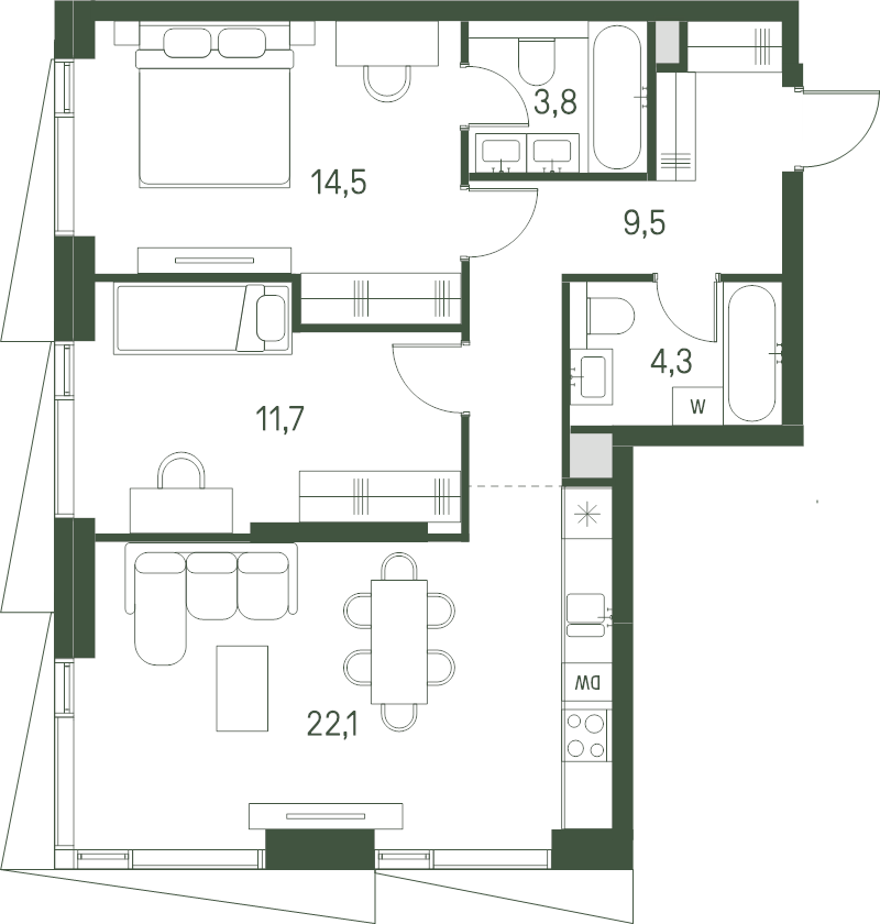 3 ккв (Евро) 65,9 м²