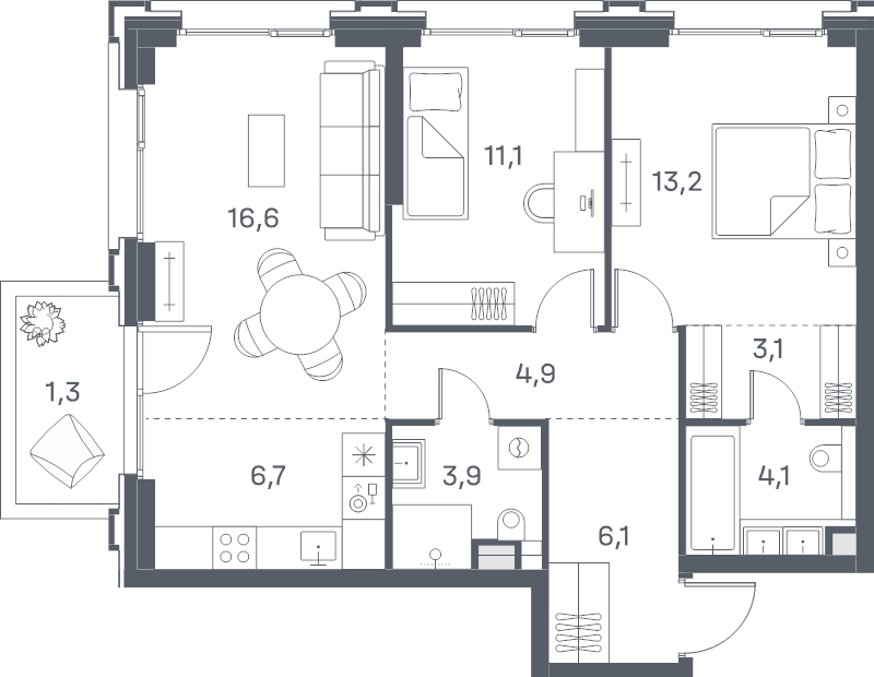 3 ккв (Евро) 71 м²