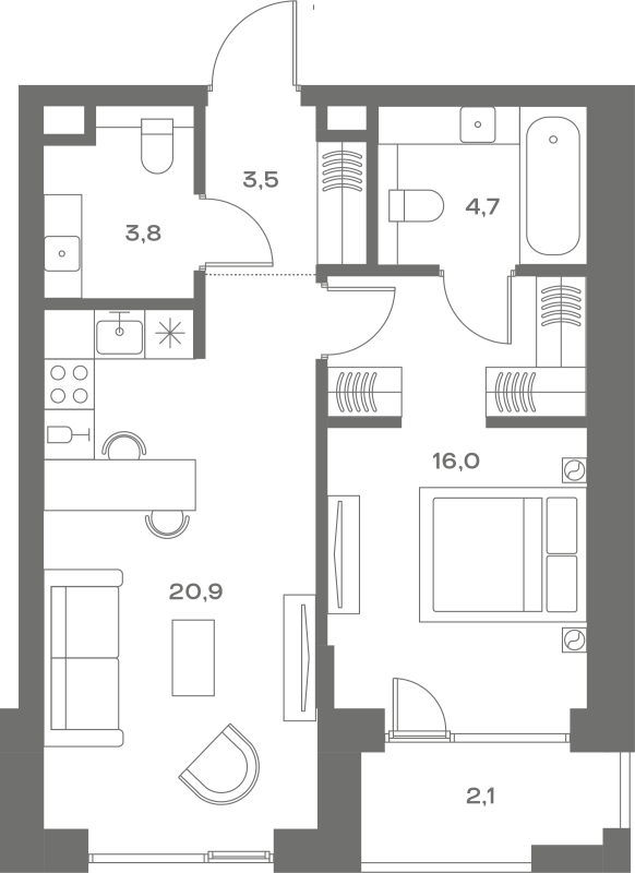 2 ккв (Евро) 53,3 м²