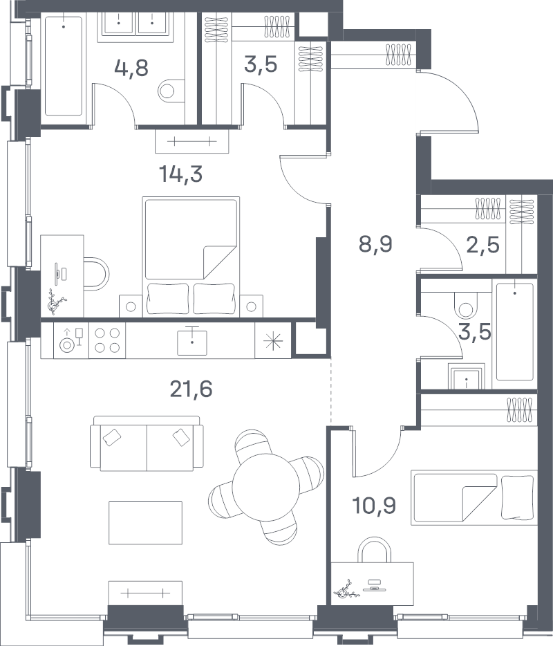 3 ккв (Евро) 70 м²