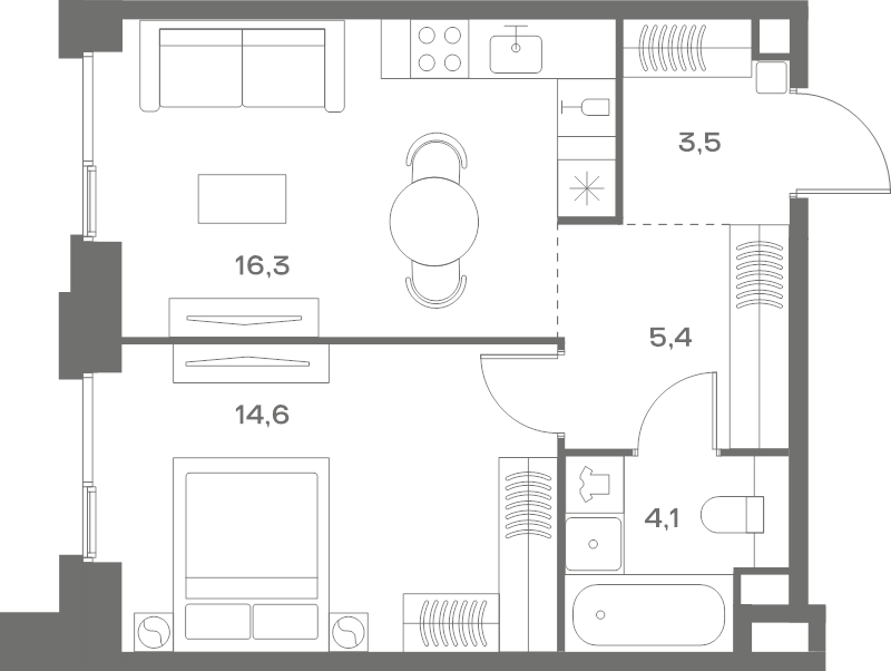2 ккв (Евро) 43,9 м²