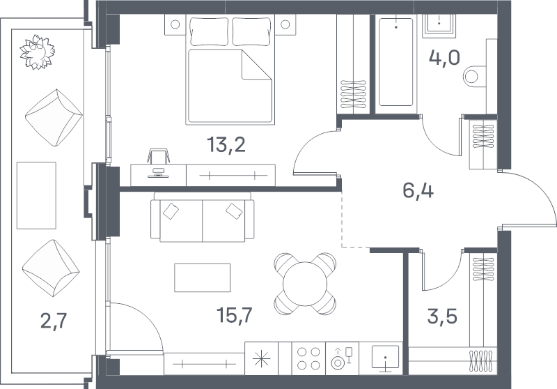 2 ккв (Евро) 45,5 м²