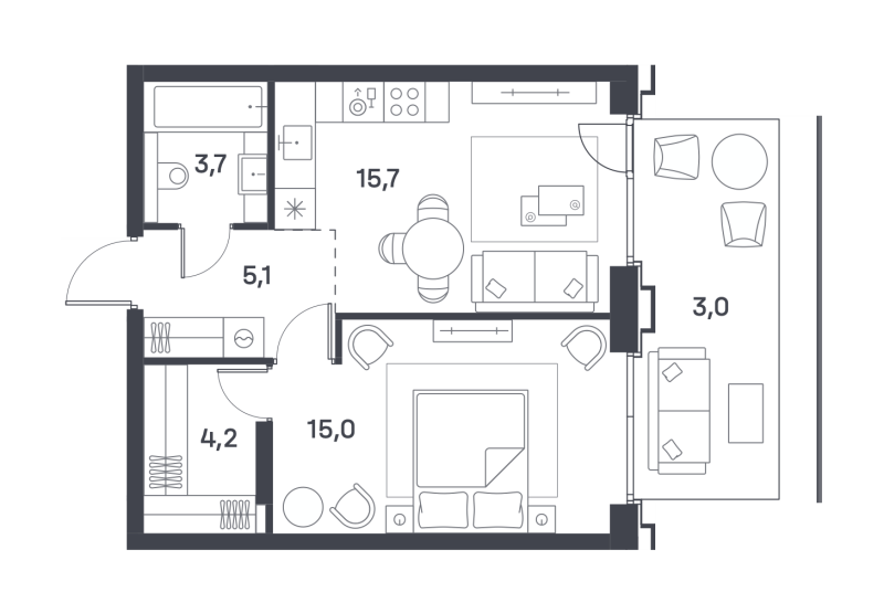 2 ккв (Евро) 46,6 м²