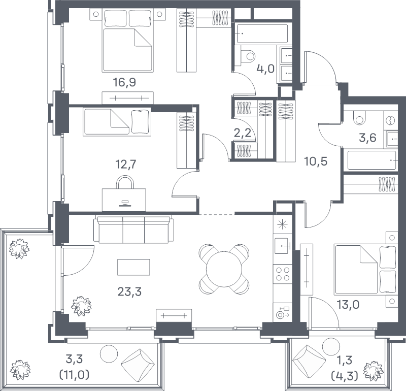 4 ккв (Евро) 90,8 м²