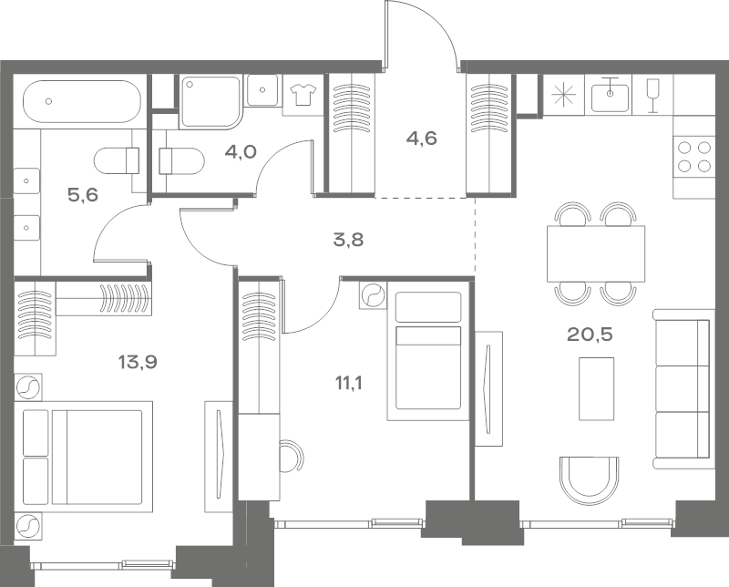 3 ккв (Евро) 63,5 м²