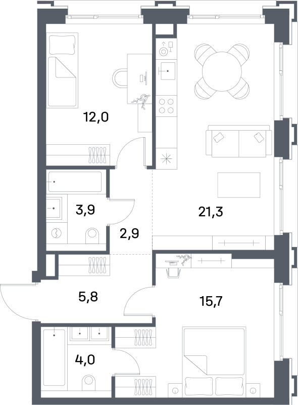 3 ккв (Евро) 65,4 м²