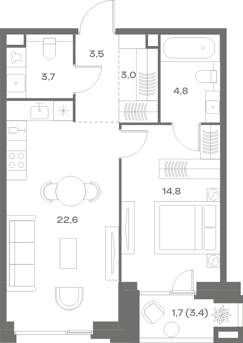 2 ккв (Евро) 54,1 м²
