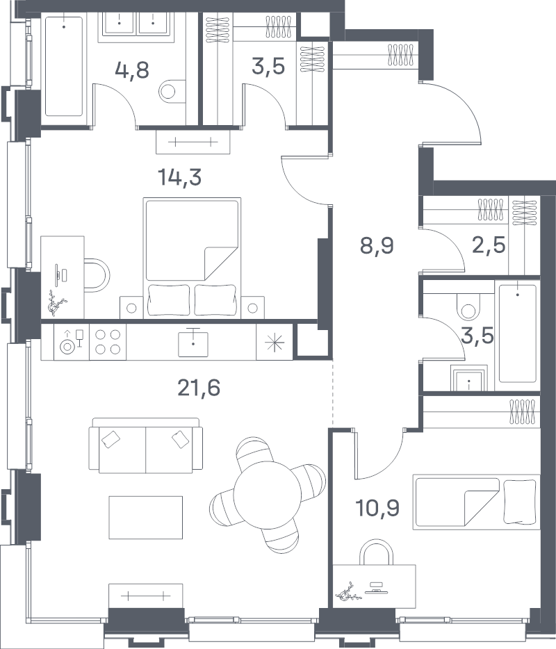 3 ккв (Евро) 70 м²