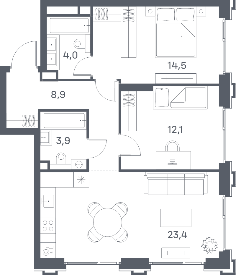 3 ккв (Евро) 66,8 м²