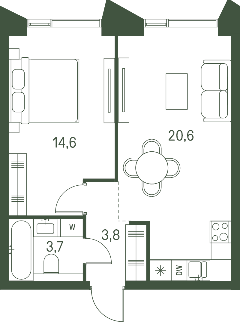 2 ккв (Евро) 42,7 м²