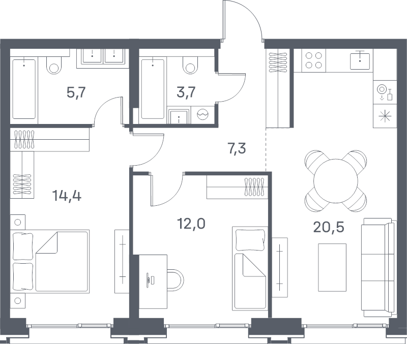 3 ккв (Евро) 63,6 м²