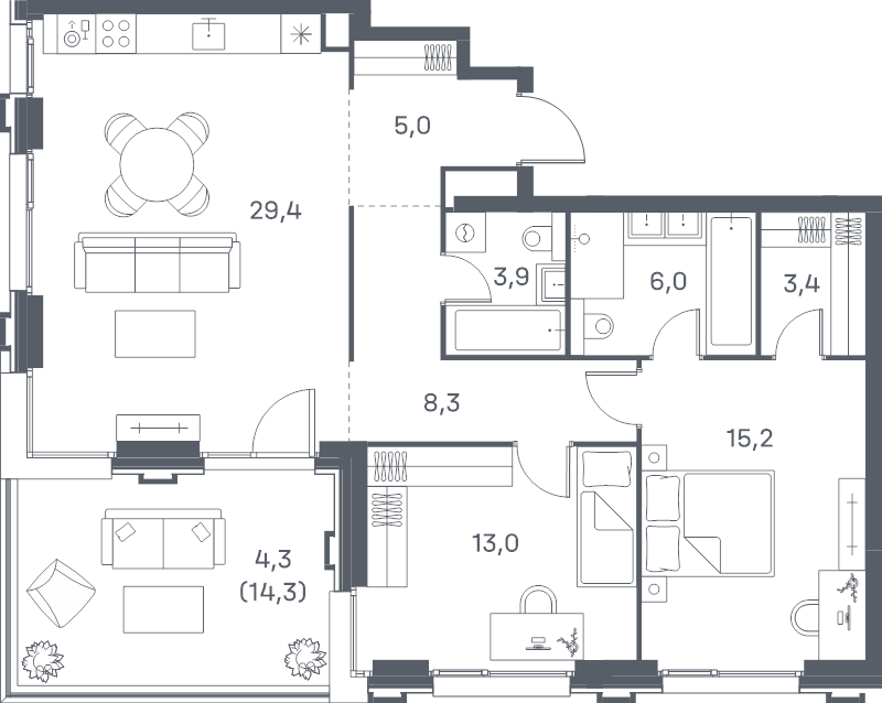 3 ккв (Евро) 88,5 м²