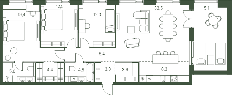 4 ккв (Евро) 117,3 м²