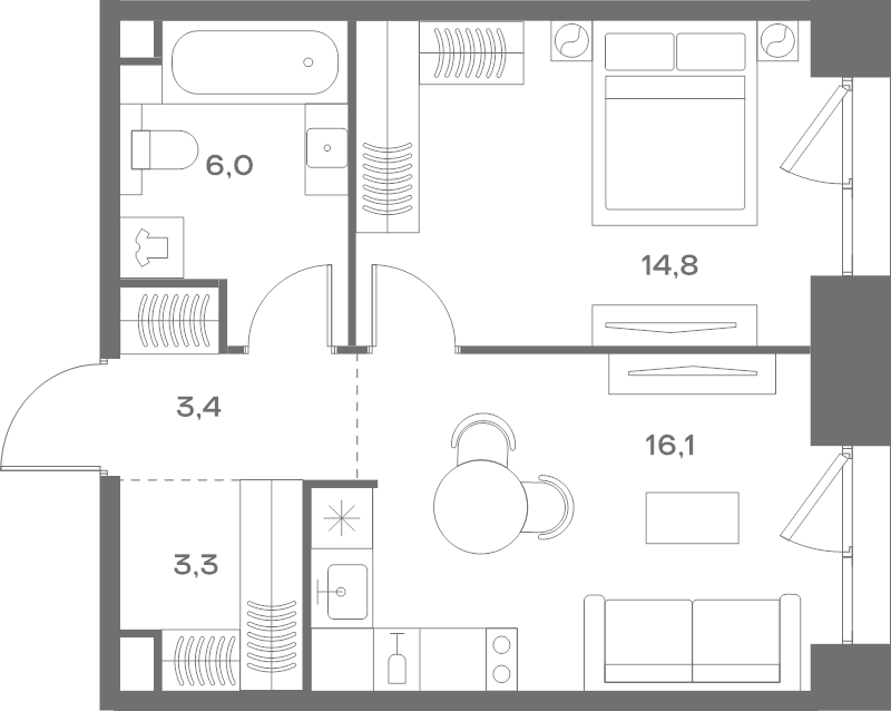 2 ккв (Евро) 43,6 м²