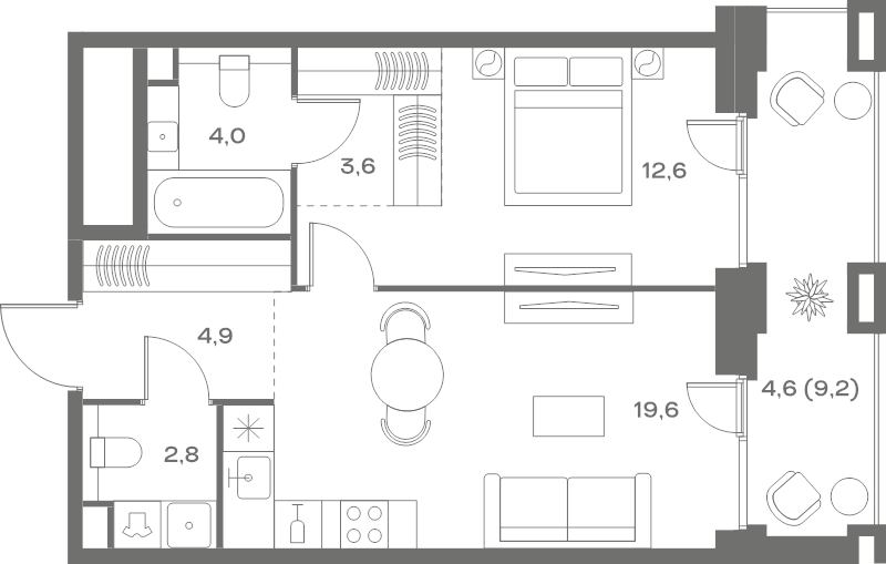 2 ккв (Евро) 52,1 м²