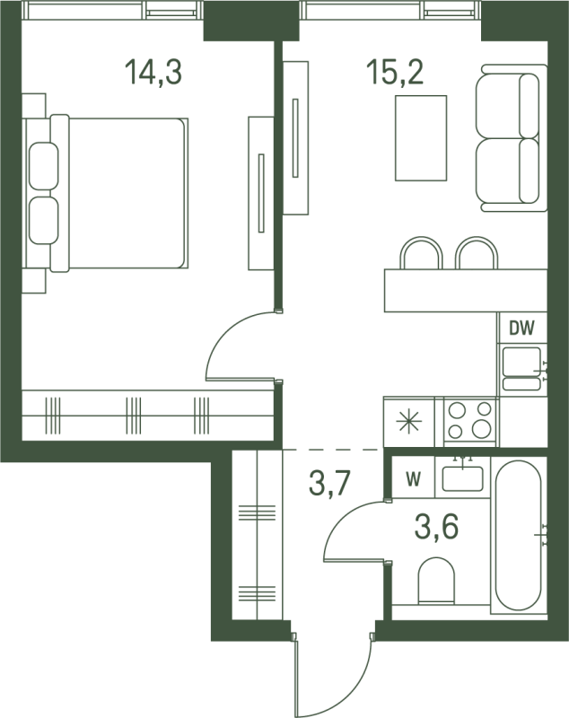 2 ккв (Евро) 36,8 м²