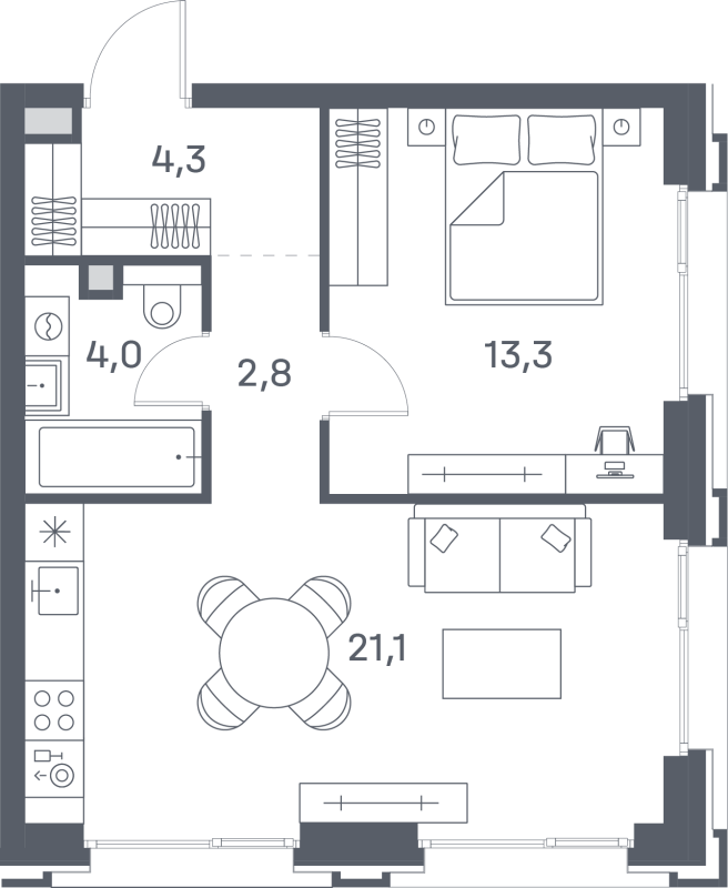2 ккв (Евро) 45,5 м²