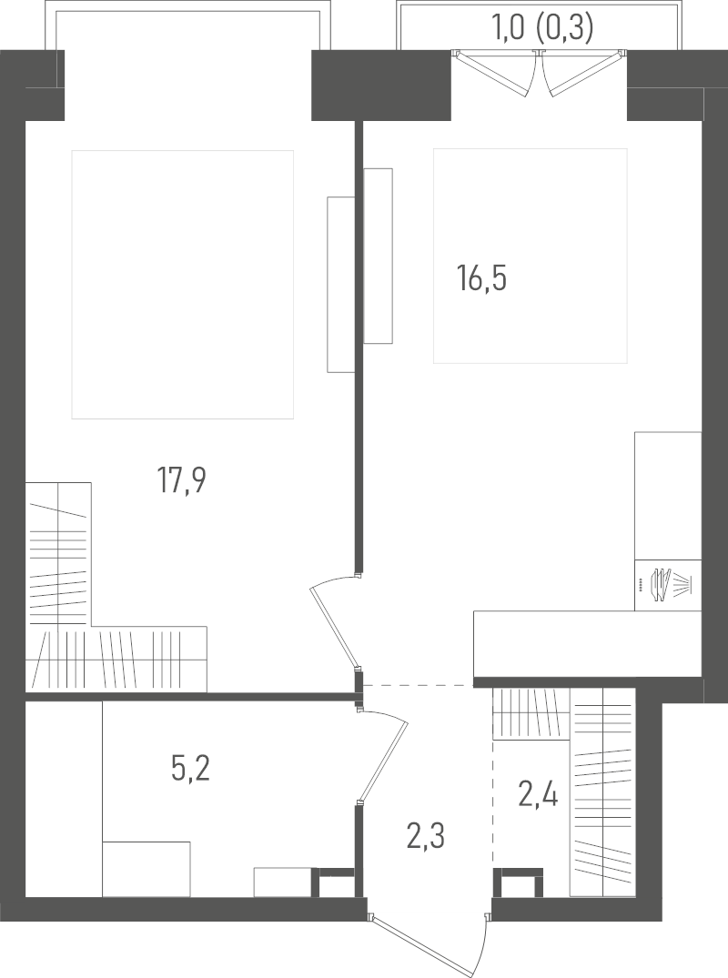 2 ккв (Евро) 44,6 м²
