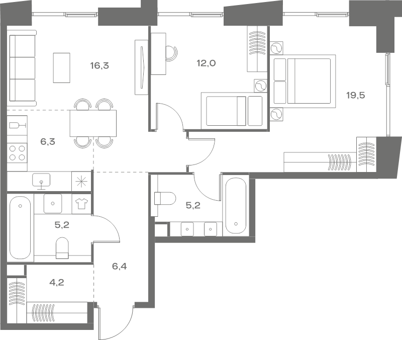 3 ккв (Евро) 75,1 м²