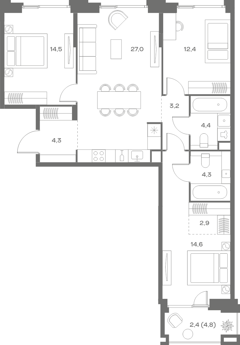 4 ккв (Евро) 90 м²
