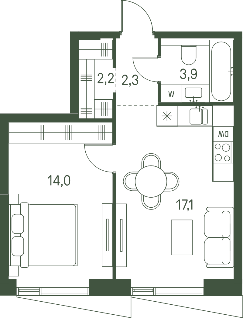2 ккв (Евро) 39,5 м²