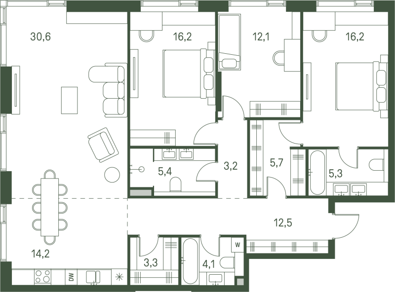 4 ккв (Евро) 128,8 м²