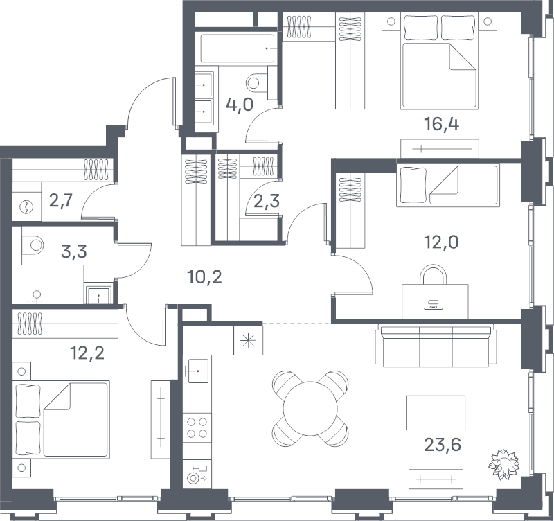 4 ккв (Евро) 86,7 м²