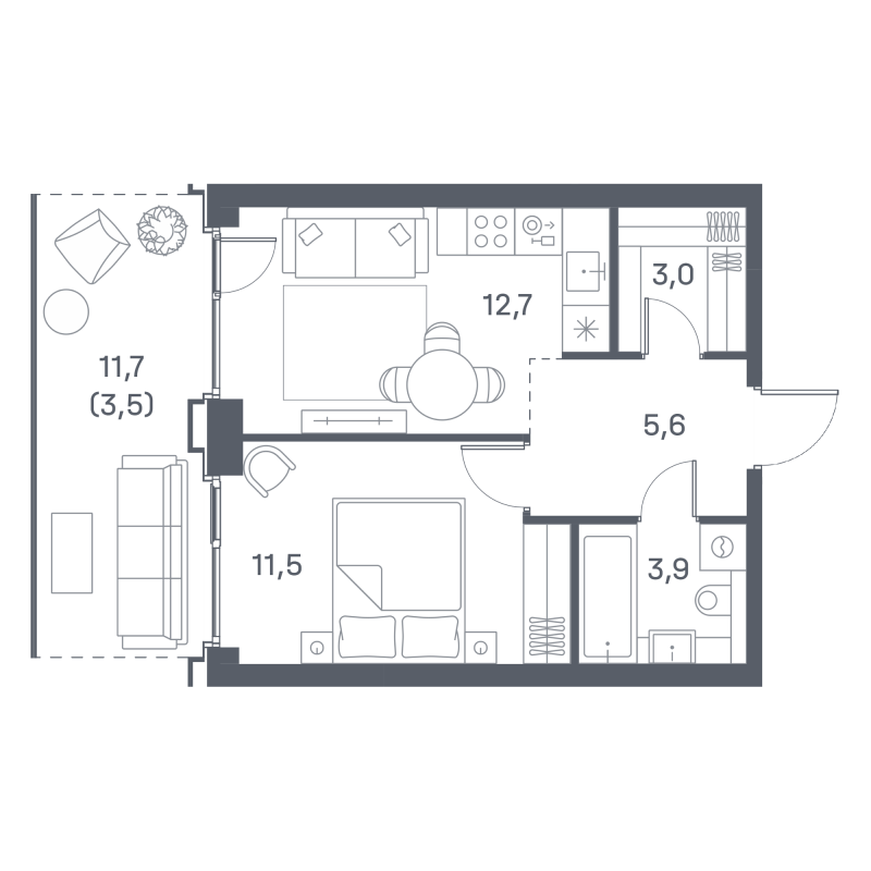 1 ккв 39,5 м²