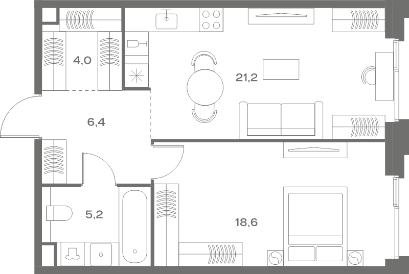 2 ккв (Евро) 55,4 м²