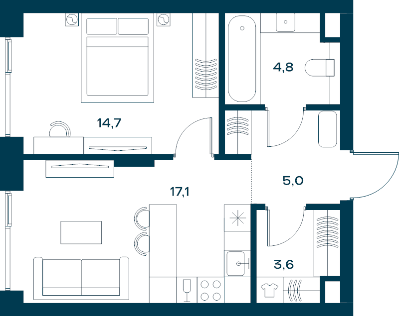 2 ккв (Евро) 45,2 м²