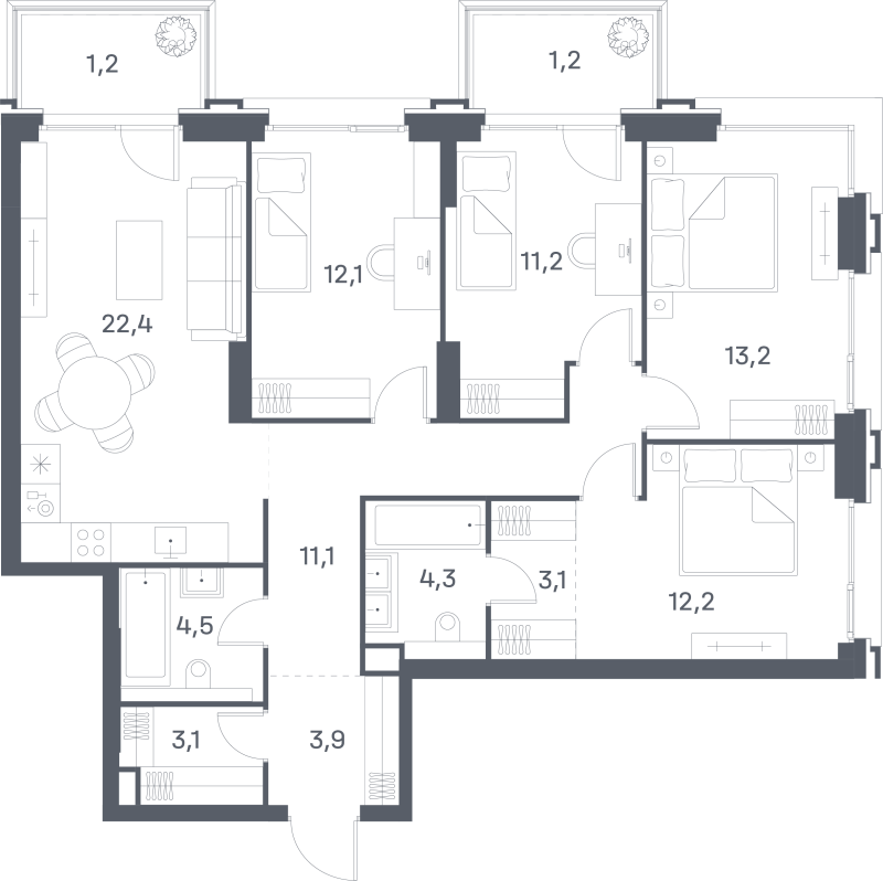 5 ккв (Евро) 103,5 м²