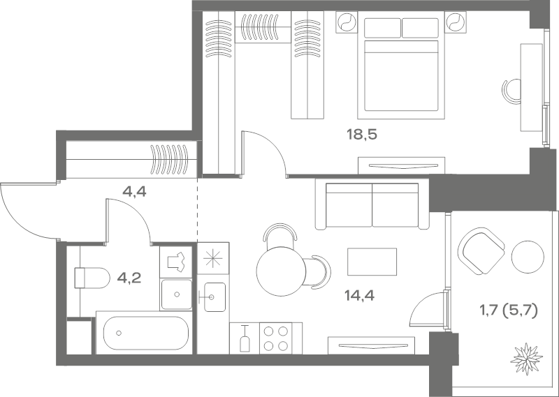 1 ккв 43,2 м²