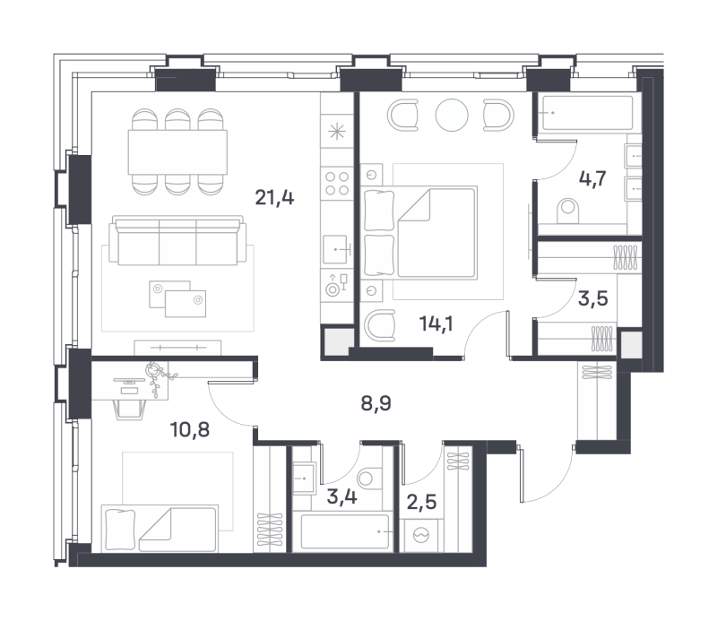 3 ккв (Евро) 68,6 м²