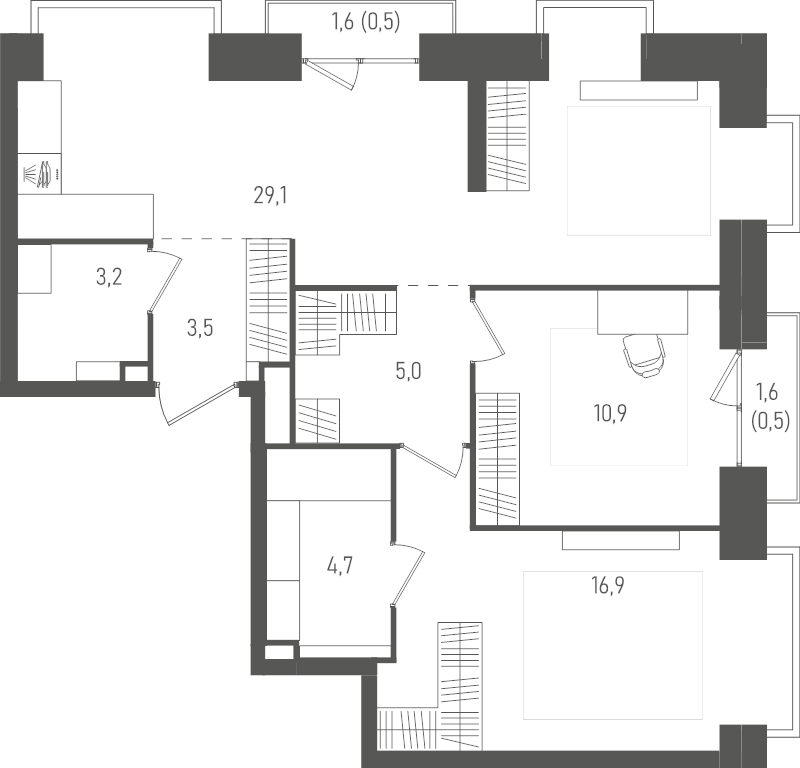3 ккв (Евро) 74,3 м²