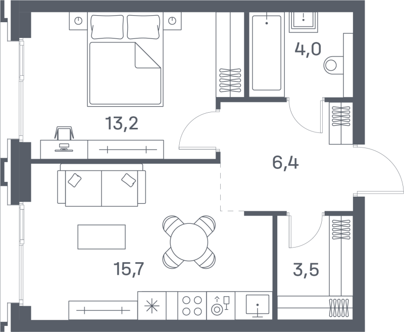 2 ккв (Евро) 42,8 м²