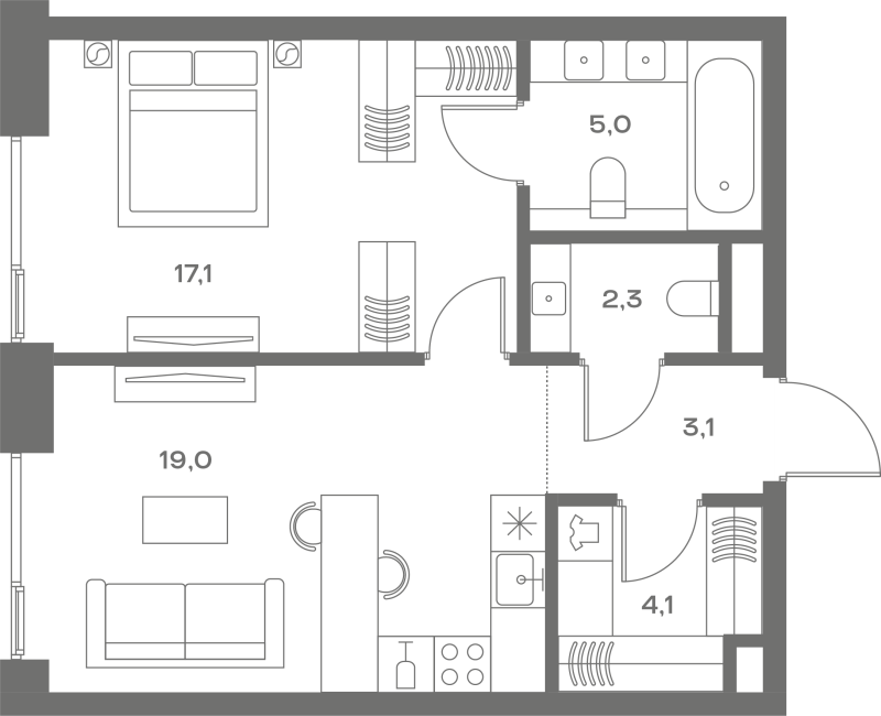 2 ккв (Евро) 53,2 м²